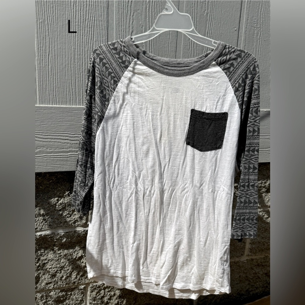 Gray and White Raglan Sleeve Shirt